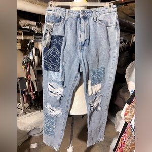 Simple society PREMIUM Fabric AUTHENTIC denim patches jeans pants 9/29 NWT